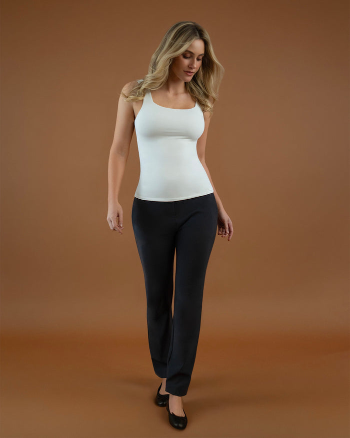 Women's Double-Layered Nylon Tank Top – Square Neck Smoothing 2-Pack